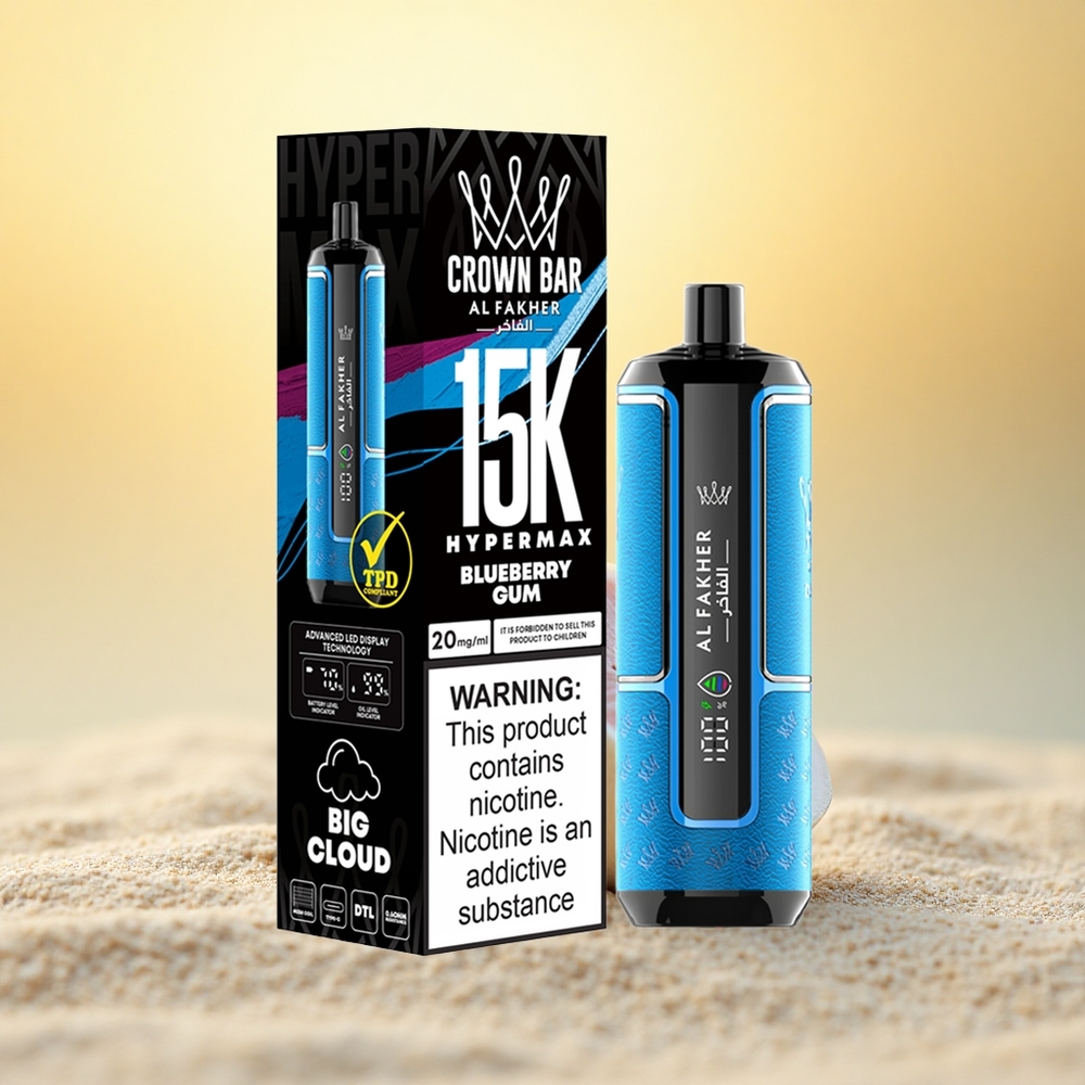 Al Fakher Crown Bar 15K Hypermax Blauwe Bes Kauwgom 22ml 600mAh Type-C