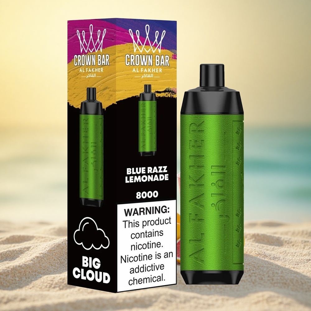 Al Fakher Crown Bar 8000 Crystal Blauwe Framboos Limonade met USB-C Opladen en 5mg Nicotine