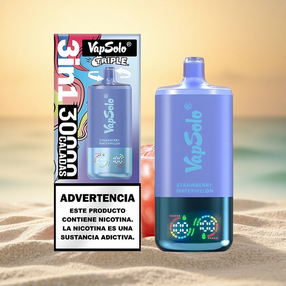 Vapsolo Triple 30000 Puffs Aardbei Watermeloen & Bosbes IJs met 40ml Vloeistof en Type-C Laden