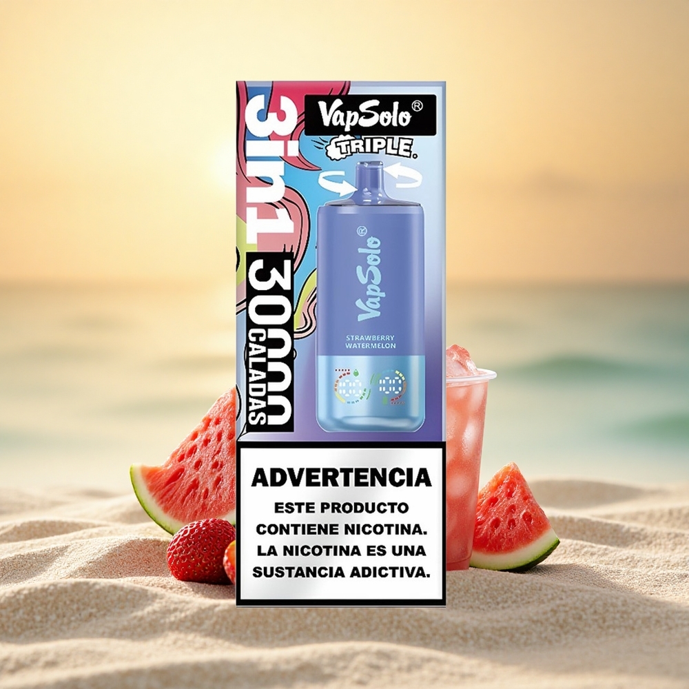 Vapsolo Triple 30000 Puffs Aardbei Watermeloen & Bosbes IJs met 40ml Vloeistof en Type-C Laden