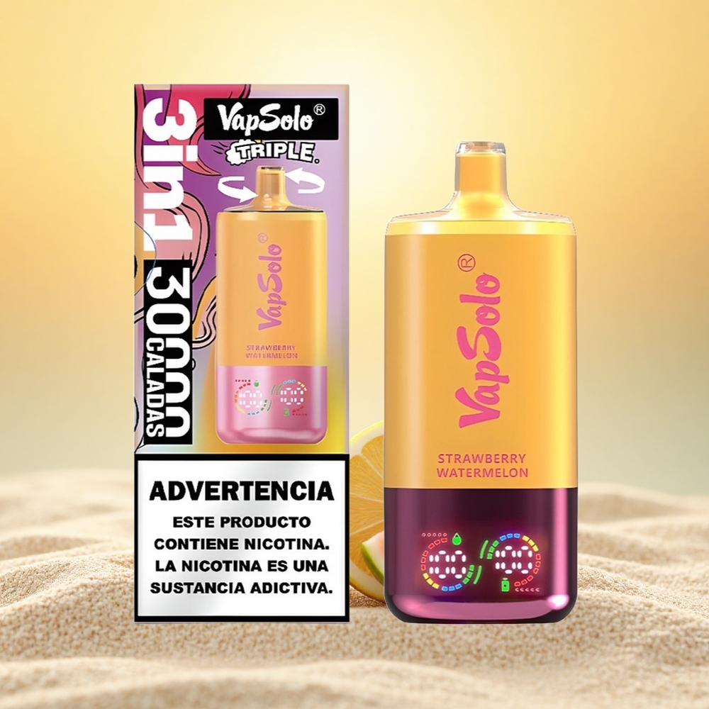 Vapsolo Triple 30000 Puffs Aardbei Watermeloen & Citroen Perzik 40ml Type-C