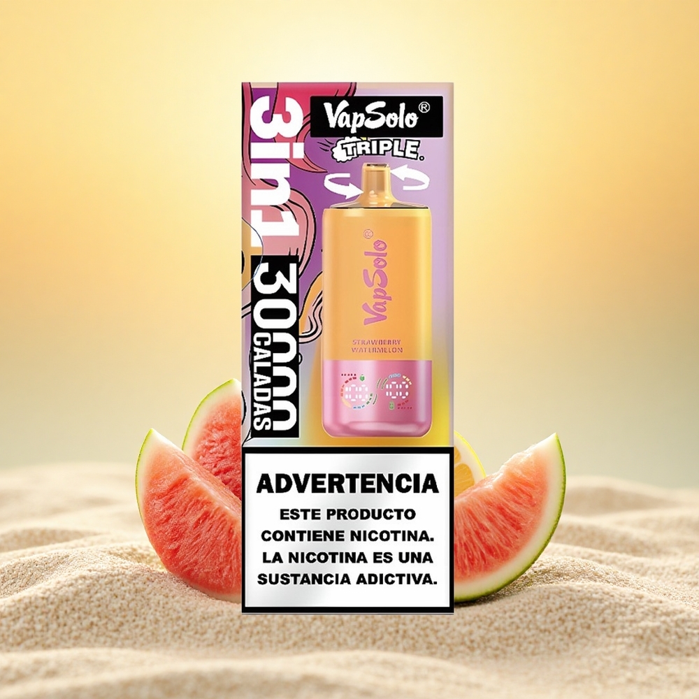 Vapsolo Triple 30000 Puffs Aardbei Watermeloen & Citroen Perzik 40ml Type-C