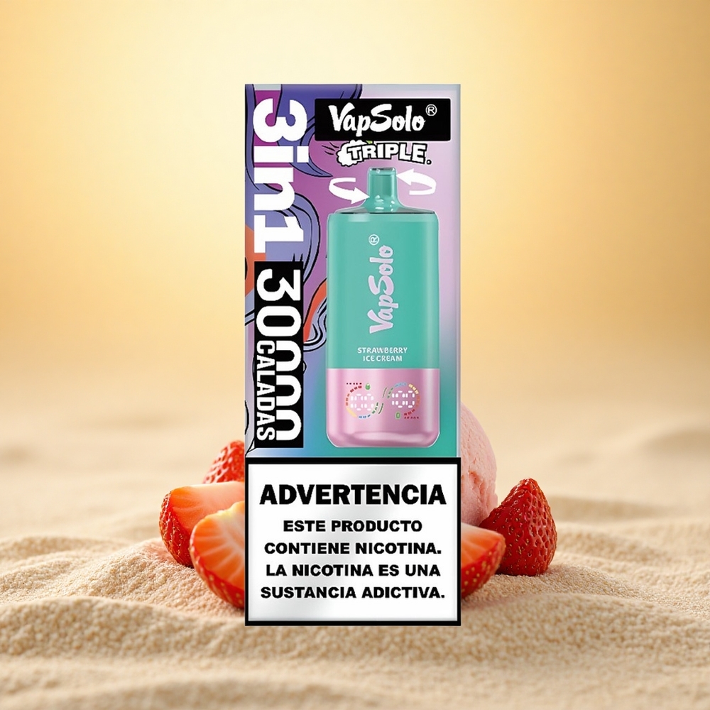 Vapsolo Triple 30000 Puffs Aardbeienijs Type-C 40ml 20/50mg