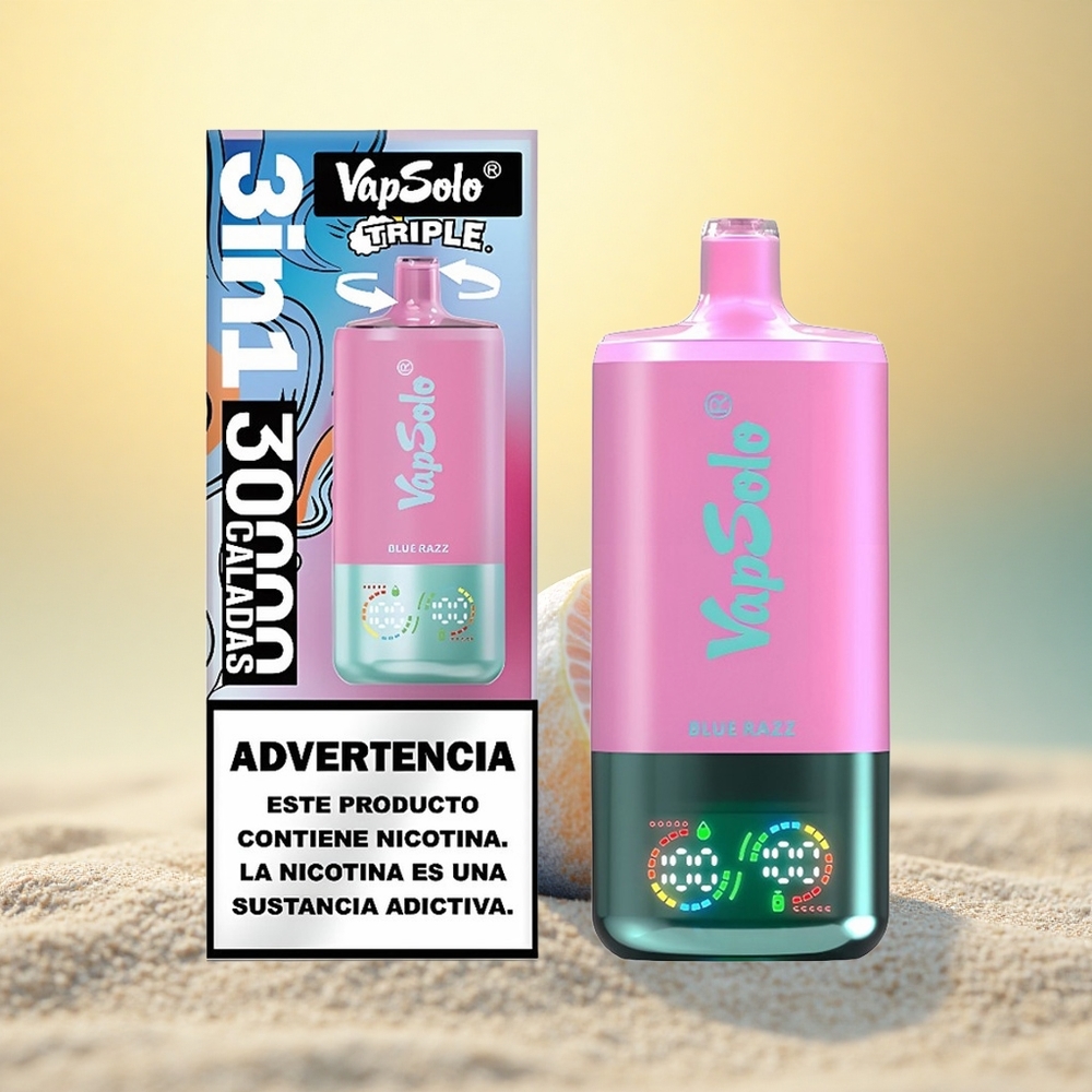 Vapsolo Triple 30000 Puffs Blauwe Razz Type-C 40ml 50mg