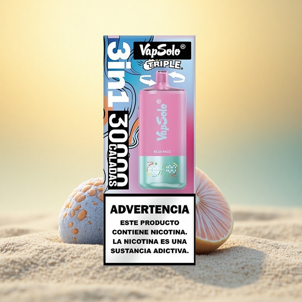Vapsolo Triple 30000 Puffs Blauwe Razz Type-C 40ml 50mg