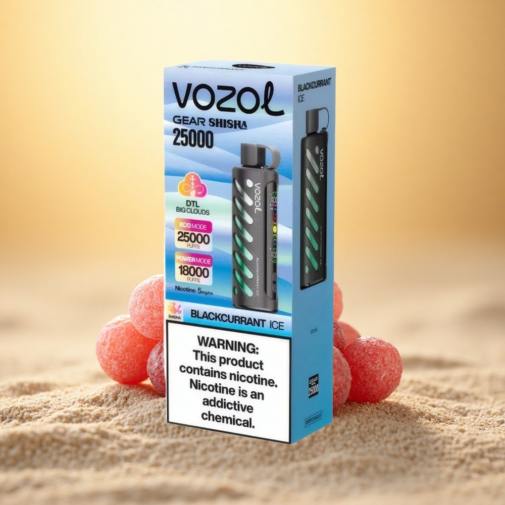 VOZOL Gear Shisha 25000 Puffs Zwarte Bes IJs met Dual Mesh en 1000mAh