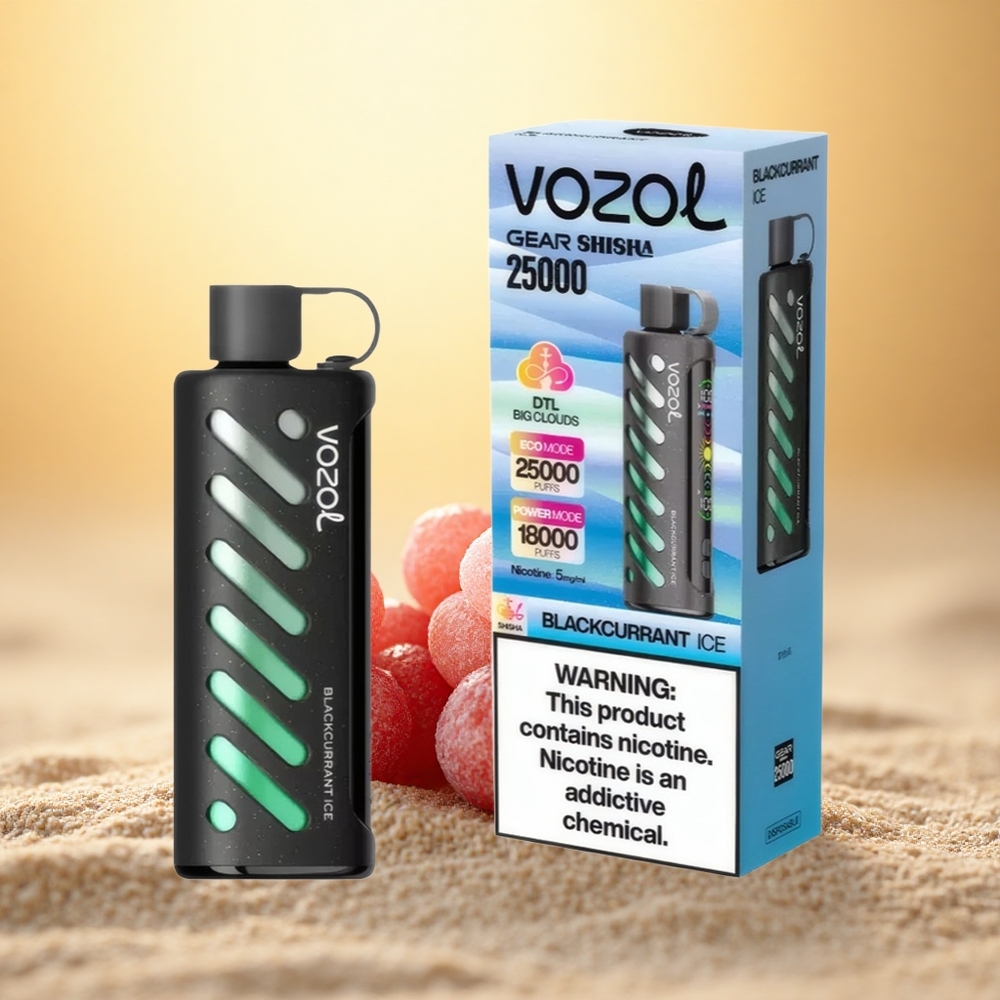 VOZOL Gear Shisha 25000 Puffs Zwarte Bes IJs met Dual Mesh en 1000mAh