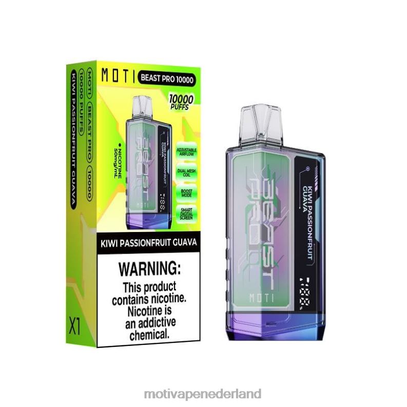 kiwi-passievrucht-guave - Moti vape near me - MOTI Beast Pro wegwerpdamp (5%, 10.000 trekjes) 0L06N46